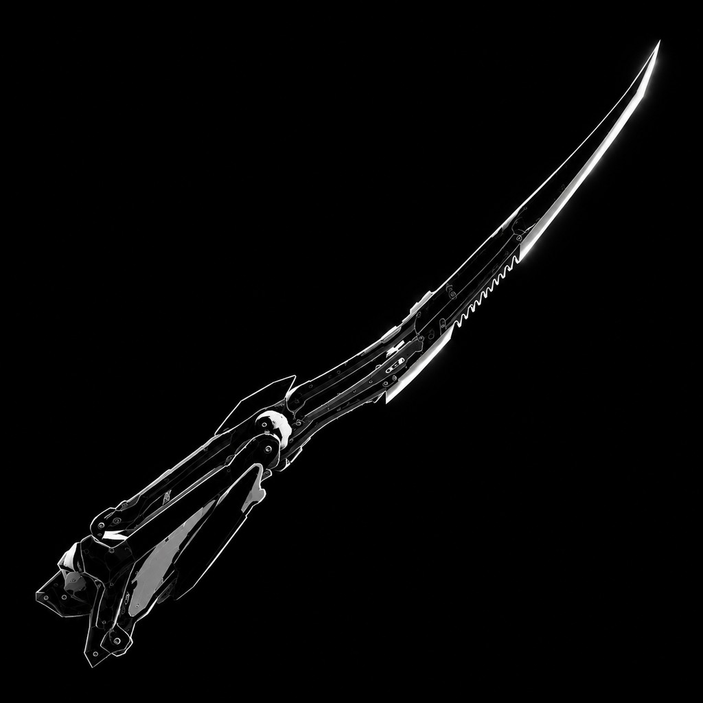 Single monochrome cybernetic mantis blade, CHROM logo